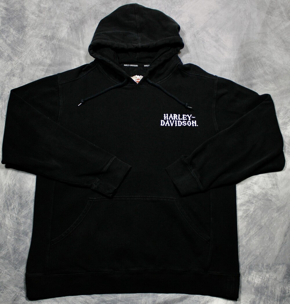 Harley-Davidson Hoodie Mens Large Black Fleece Pullover Graphic 96745-10VM
